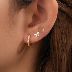 3PCS/Set Fashion Stainless Steel Crystal Butterfly Earring for Women Punk Tragus Helix Hoops Ear Stud Cartilage Piercing Jewelry