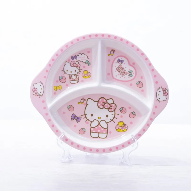 Sanrio Hello Kitty обеденная тарелка с отделением Kuromi, детская посуда, тарелка для завтрака в стиле аниме, креативная тарелка в стиле вестерн с сердечком