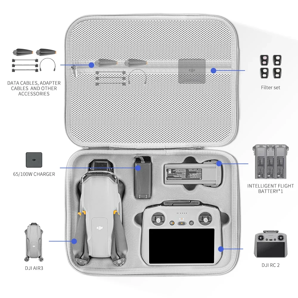 XFJI Portable Carrying Case for DJI Air 3/Air 3S Storage Box for Air 3S Suitcase Drone Accessories PU Splash-proof Shoulder Bag