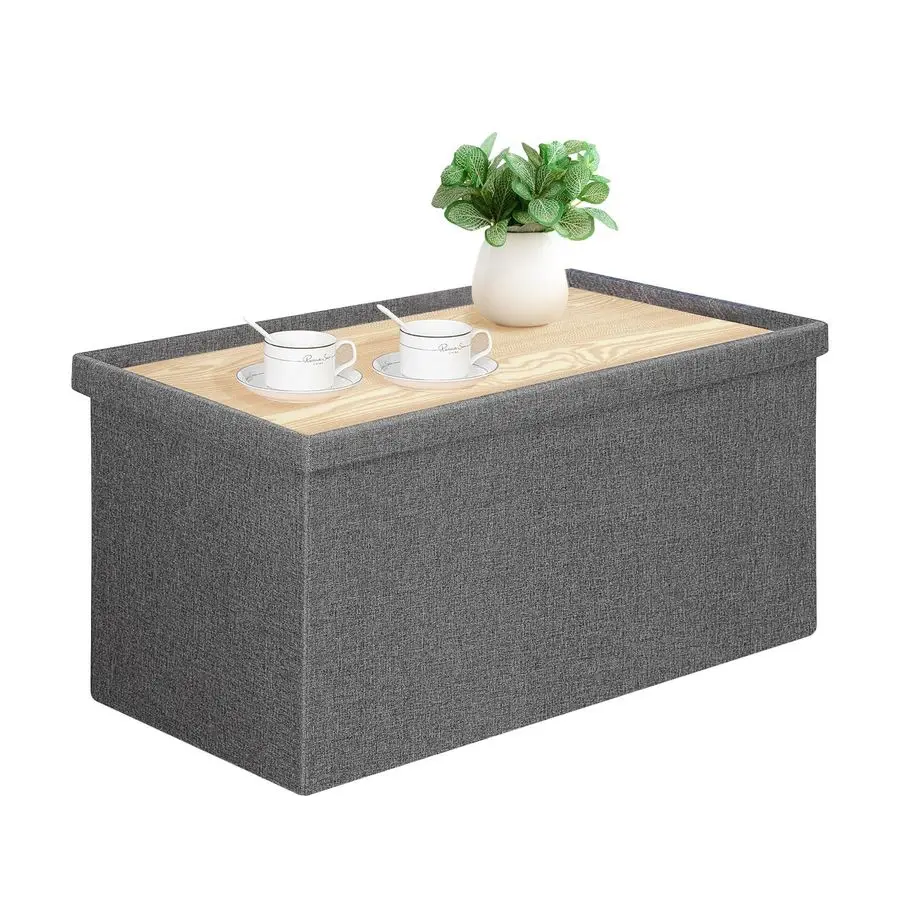 

Folding Storage Ottoman Bench with Lid Tray, 30 inches Ottoman Coffee Table Grey Cube Chair Foot Rest Stool Storage Chest for Li