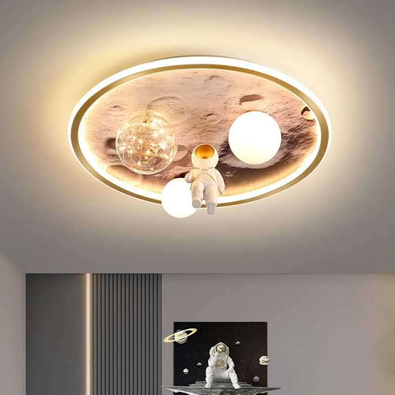 Imagem -02 - Lustres Led Lua Minimalista para Quarto de Crianças Modernas Luzes de Teto Lâmpadas para Astronautas Eletrodomésticos Europeu Decoração do Quarto