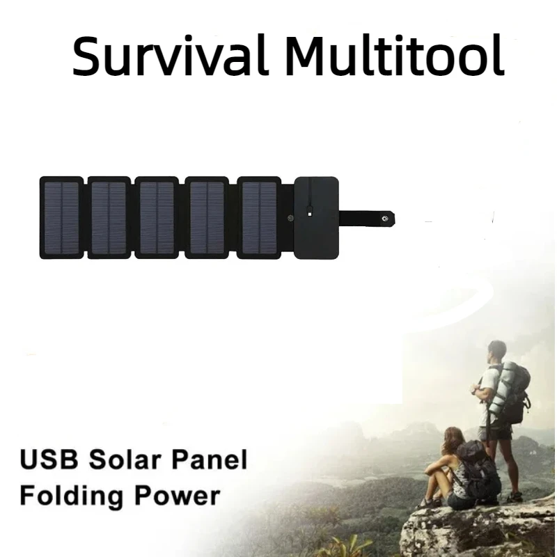 Survival Multitool Outdoor Portable Solar Panel Charger 5V  Hiking Tactical Accessory Travel Self-defense Power Bank