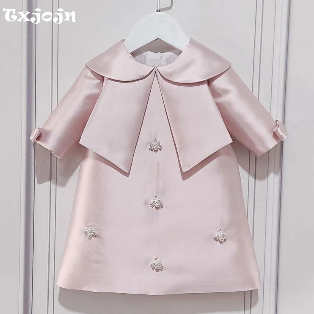 New Hot Sale A-line Princess Gown For Kids Piano Performance Classy Sweet Pearls Long Sleeve Girl Dresses Birthday Party