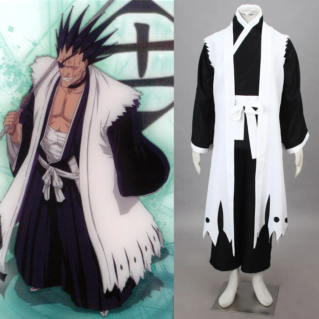 IN STOCK Bleach 11th Division Captain Kenpachi Zaraki Shinigami Kimono Outfit Anime Cosplay Costume