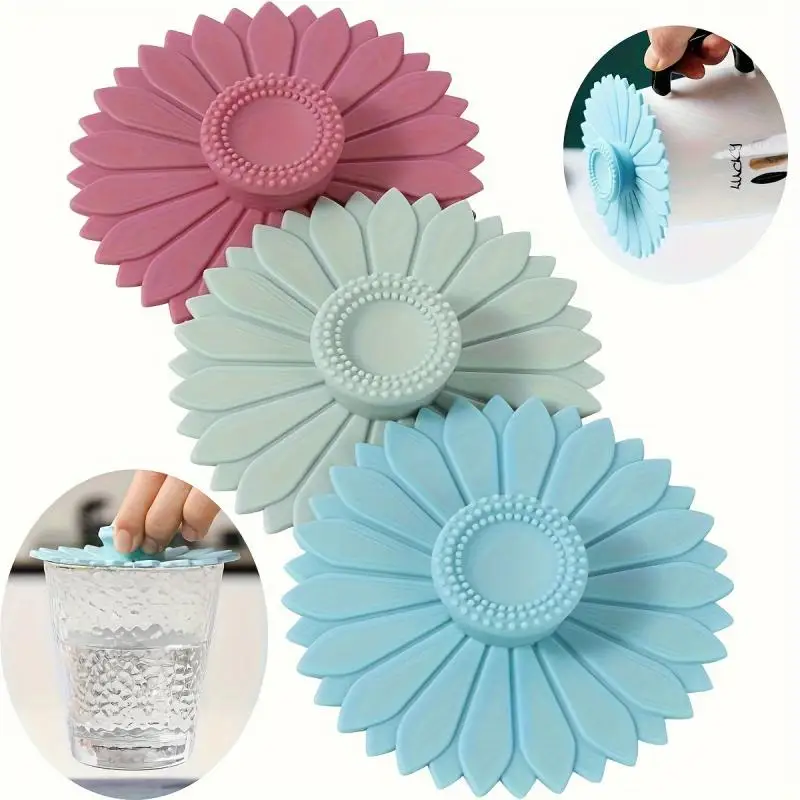 3PCS Petal Silicone Cup Covers Creative Round Cute Mug Cover Reusable Anti Dust Cup Covers Hot Cup Lids for Coffee & Tea