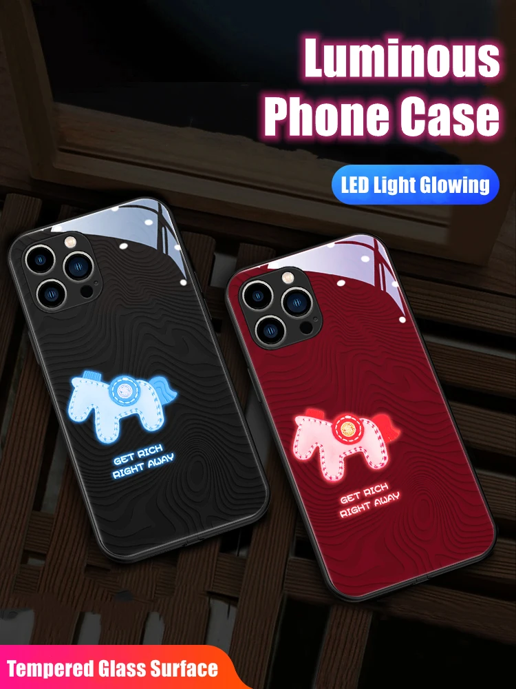 Cute Pony LED Light Glowing Luminous Phone Case Friend Birthday Gift for Samsung S24 S22 S23 Note 10 20 A13 A14 A73 Plus Ultra