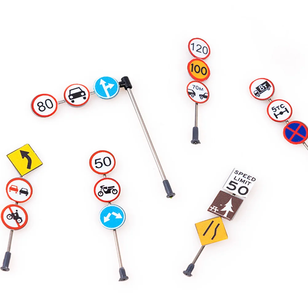 

6PCS Sand Table Road Signs Miniature Landscape Traffic Signs Street Road Signs