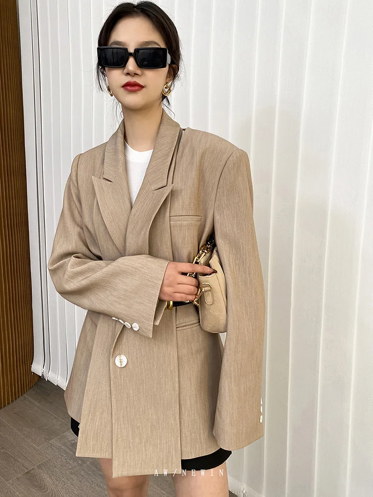 [EAM] Big Size Irregular Blazer Wide Leg Pants Two Piece Suit New Lapel Long Sleeve Women Fashion Spring Autumn 2024 1DH6704