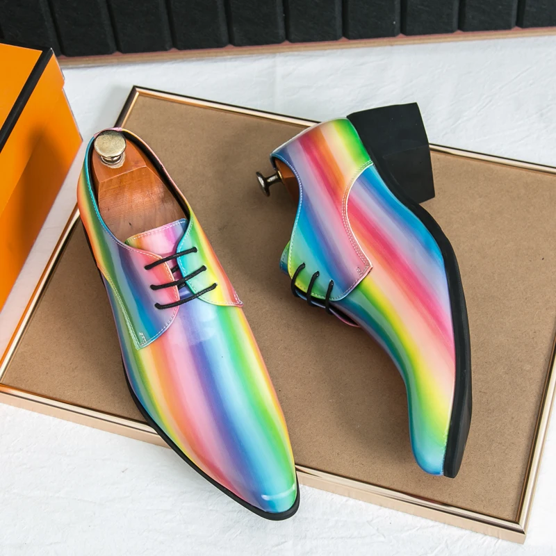 Fashion Party Dress Leather Shoes Men Colour Business Wedding Shoes For Man Clubs Formal Shoes High Heel Height Increasing Shoes
