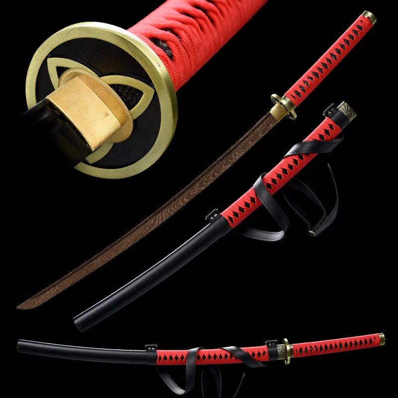 Wooden Katana With Strap Ninja Sword Full Tang Blade Handmade Home Decorative Props Cosplay