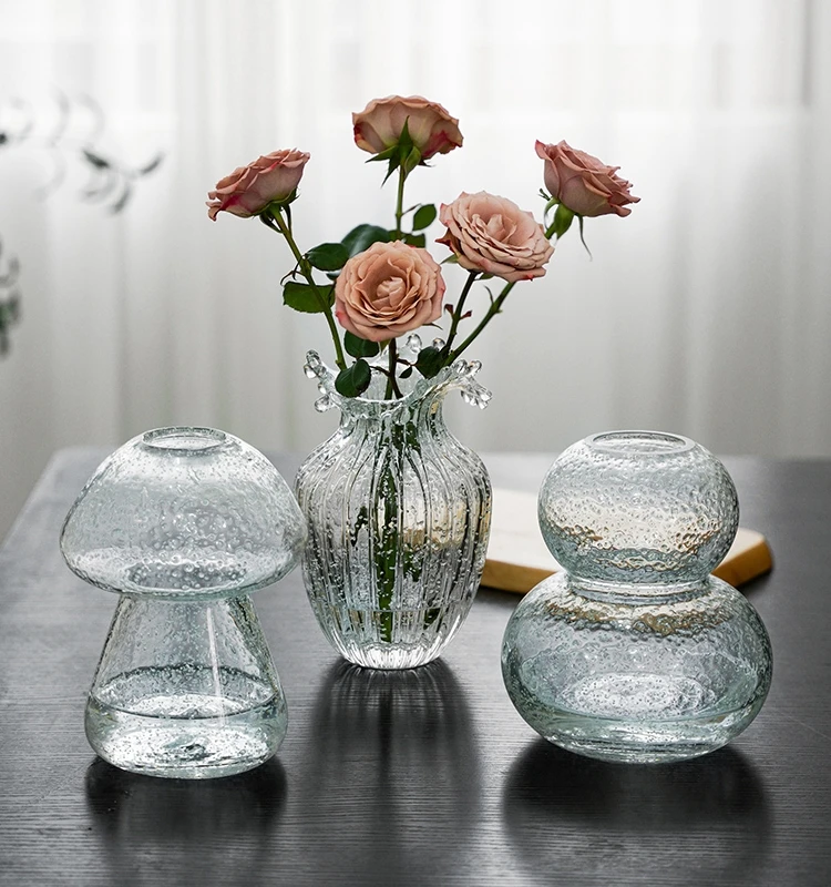 Luminous Glacier Vase Glass Transparent Flower Arrangement Rose Flower Living Room Dining Table Decoration