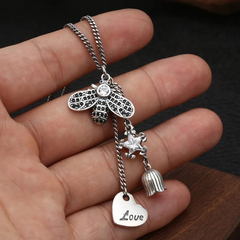 Imagem -05 - Sterling Silver Little Bee Cadeia Conjunto para Mulheres Multi Elemento Personalizado Presente Elegante Personalizado Novo Bocai-s925