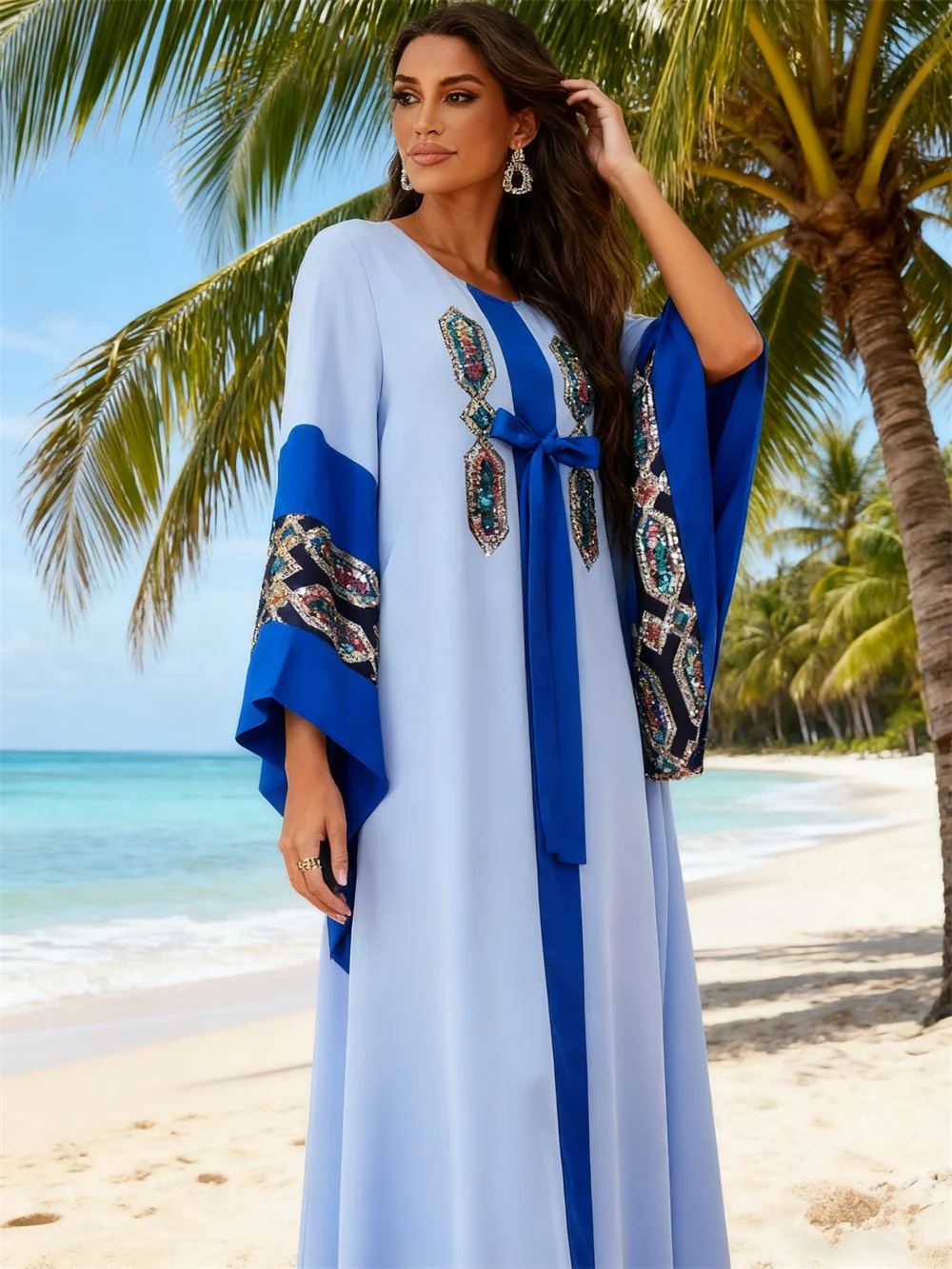 

Muslim Women Sequin Maxi Dress Dubai Abaya Turkey Kaftan Eid Djellaba Islam Jalabiya Morocco Caftan Femme Robe Vestidos Clothing