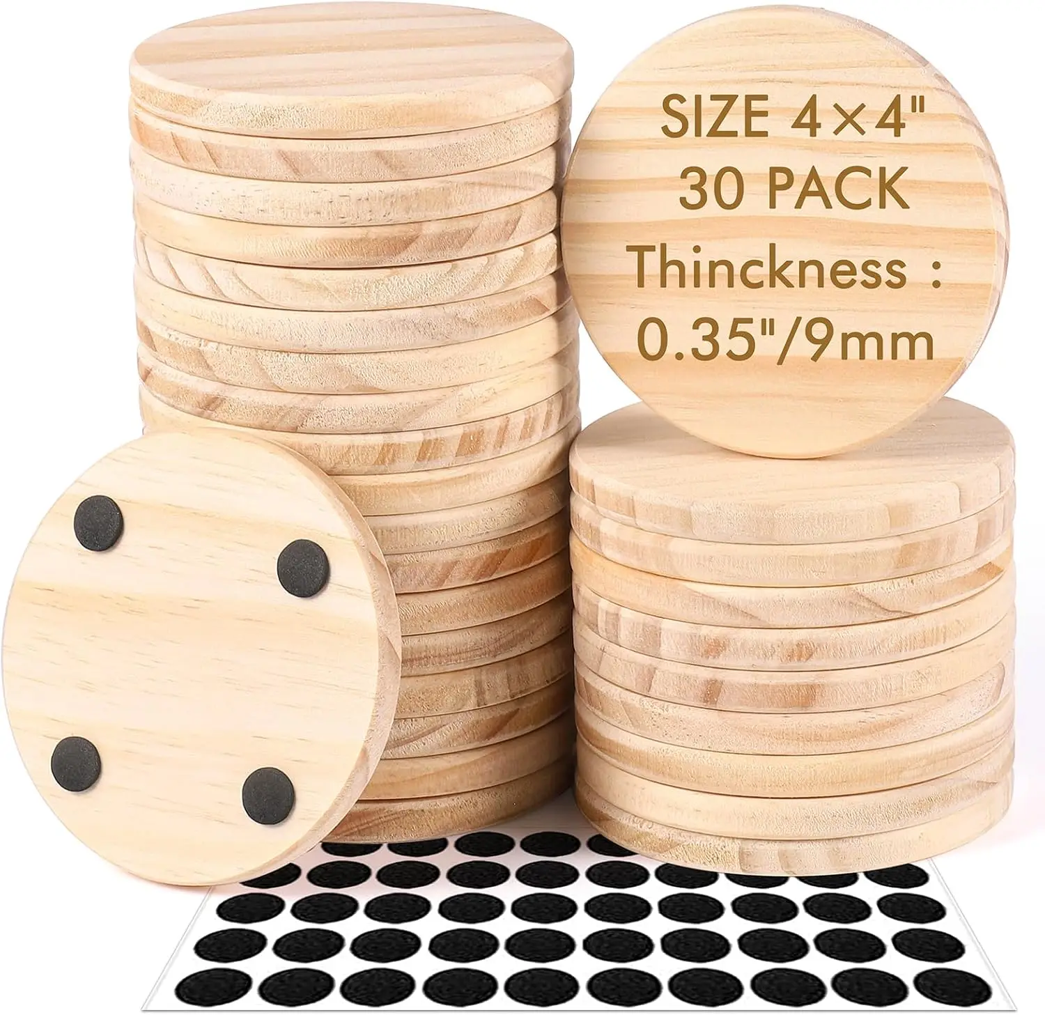 30PCS Wood Coasters, 4 Inch Round Blank Wooden Coasters for Crafts for DIY Stained Painting Engraving Home Decoration