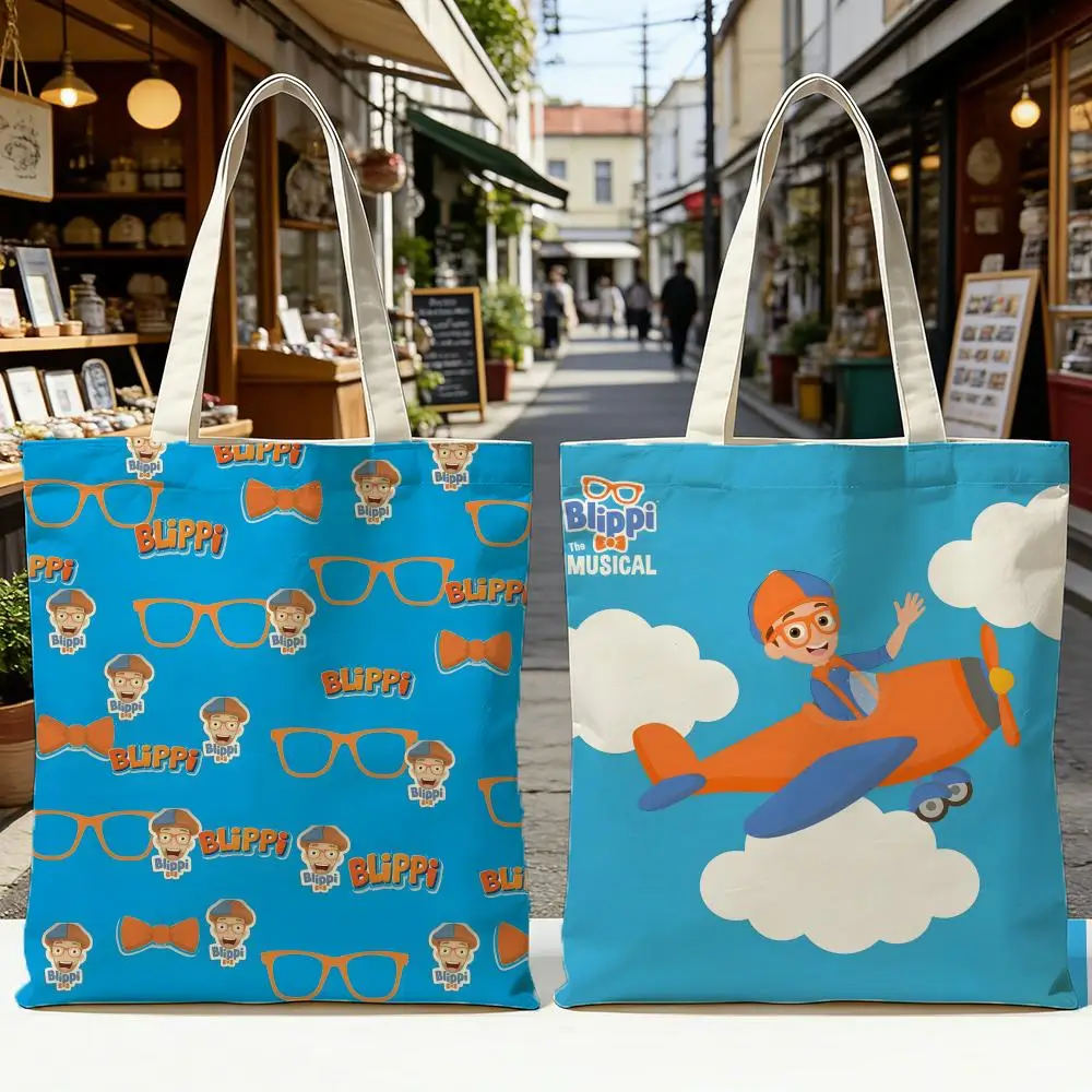 Bolsas de Almacenamiento B-Blippi W-Wonders, Bolsa de Compras Reversible y Lavable con Asas Blancas, para Uso Diario en la Escuela y el Mercado