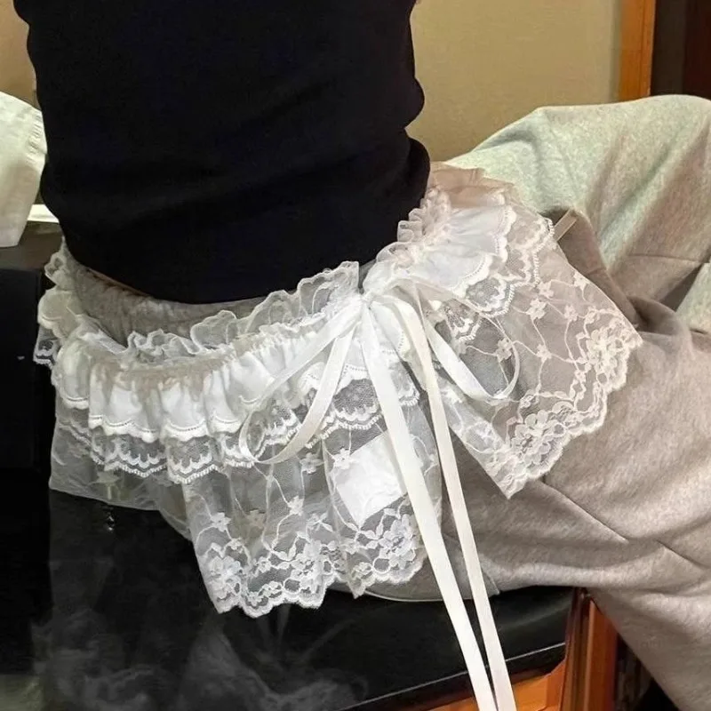 Fashion Lace Ruffle Skirt Apron Spring Summer Korean Style Tie Women Pants Curtain Trendy Versatile Short Ruffled Hem Girls