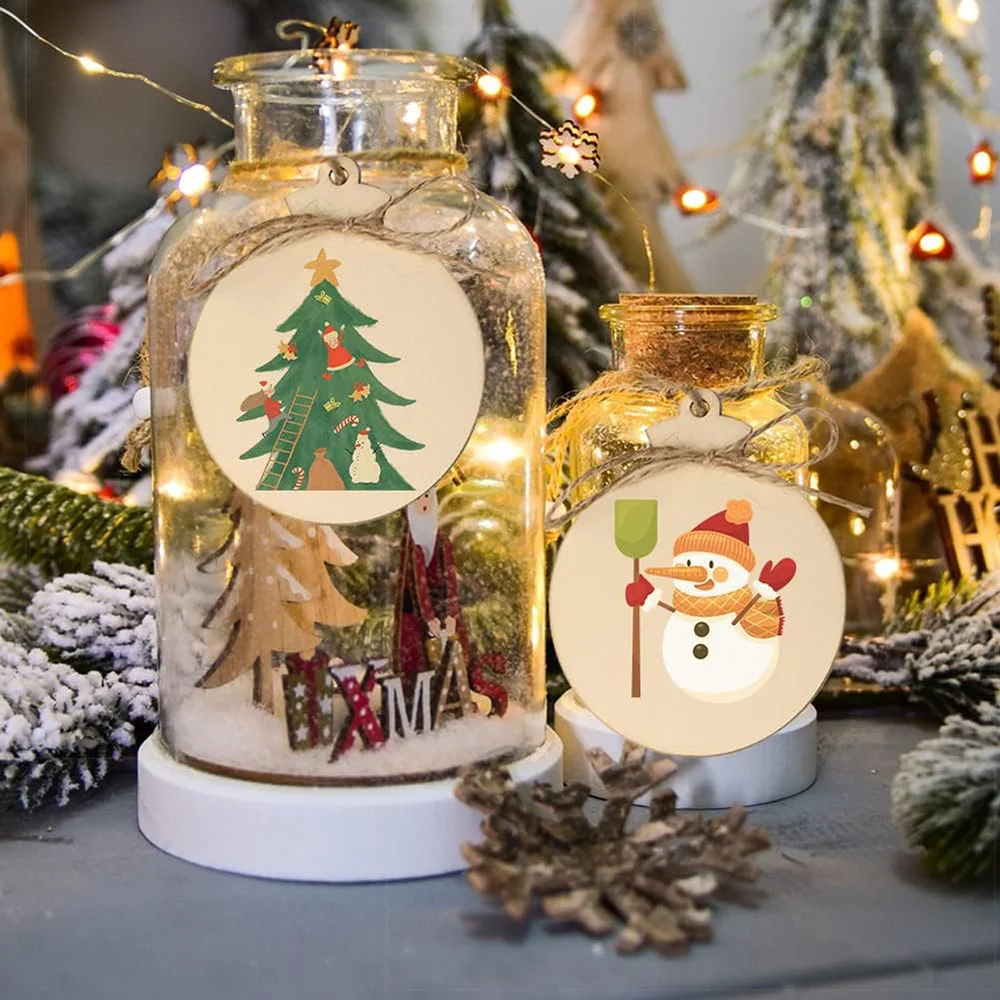 30PCS Round Wooden Ornaments with Hole Unfinished Predrilled Wood Slices Wood Circles for CraftsDIY Wooden Christmas