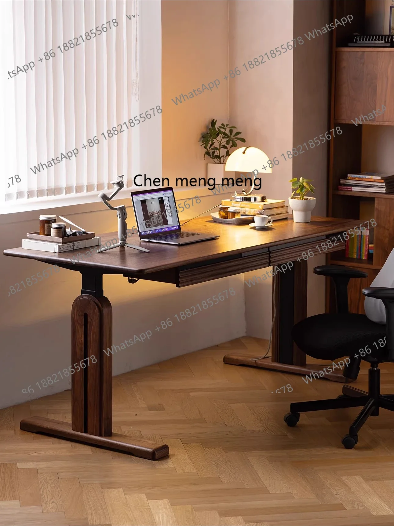 R North American black walnut electric lifting desk intelligent solid wood lifting office computer desk dual motor