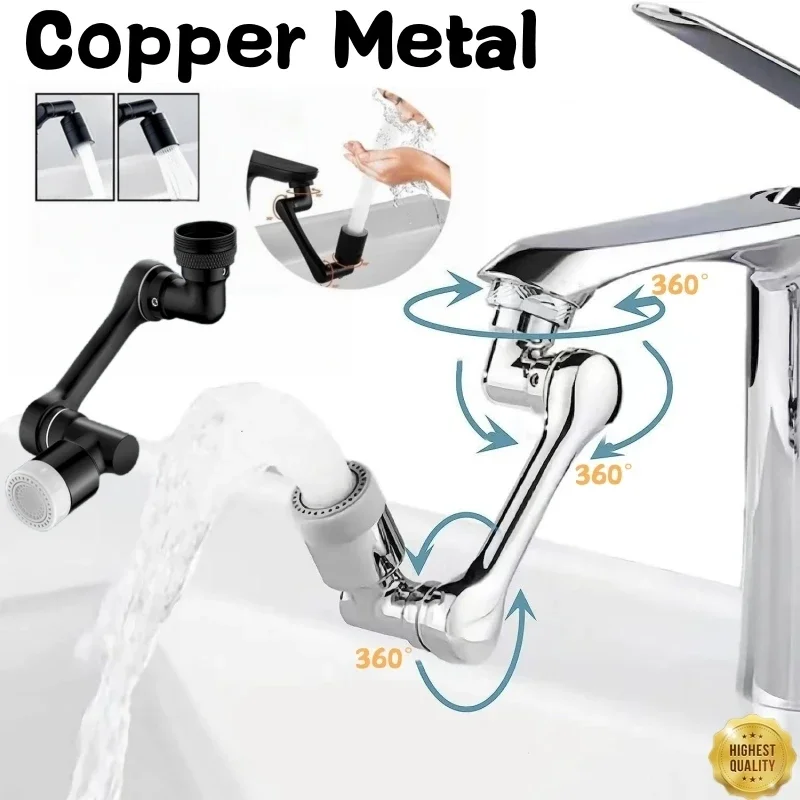 

Copper Metal Universal 1080° Rotation Faucet Extender Dual Mode Sprayer Head Bubbler Splash Aerator for Kitchen Robot Arm Tap
