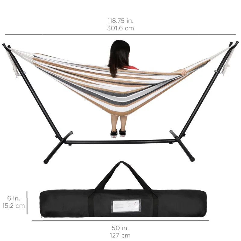 SUGIFT 450lb Garden Yard Outdoor Double Hammocks with Steel Stand and Portable Carrying Bag