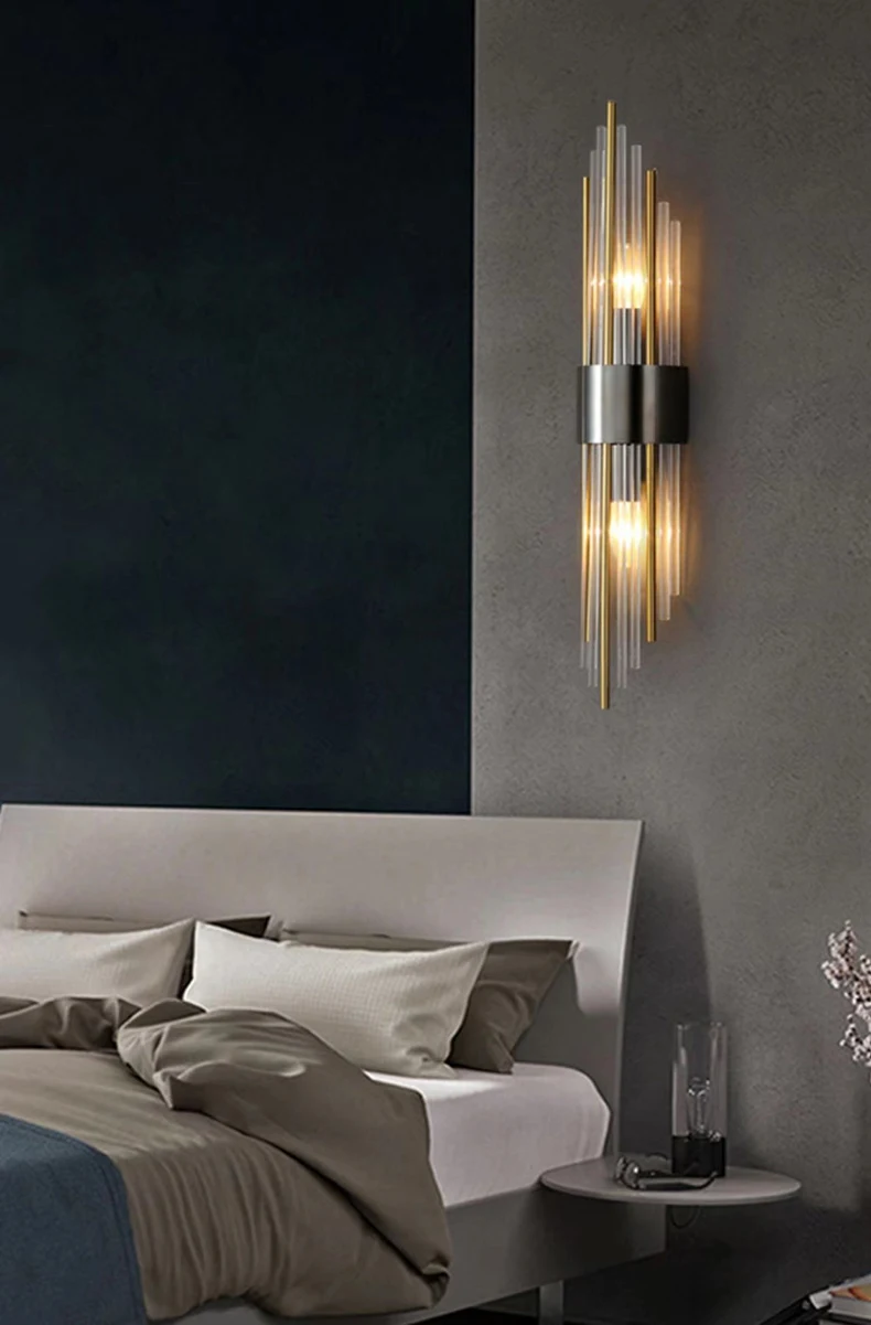 Clear Crystal LED Wall Lamp E14 Bulb Stainless Steel