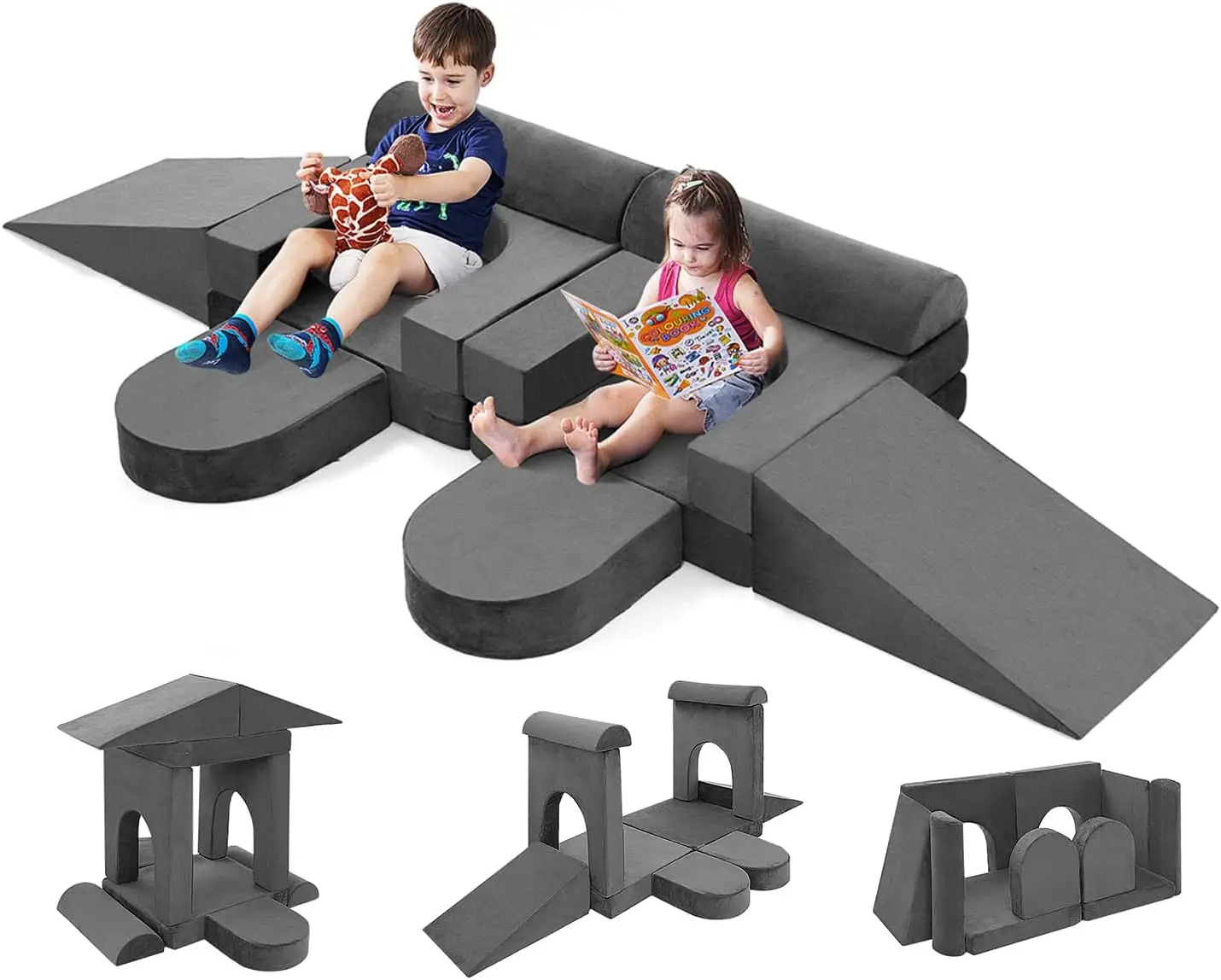 Couch, Convertible Kids Foam Couch for Toddlers & Children with Climbing Slope, Floor Sectional Sofa for Playroom Bedroom Nurser