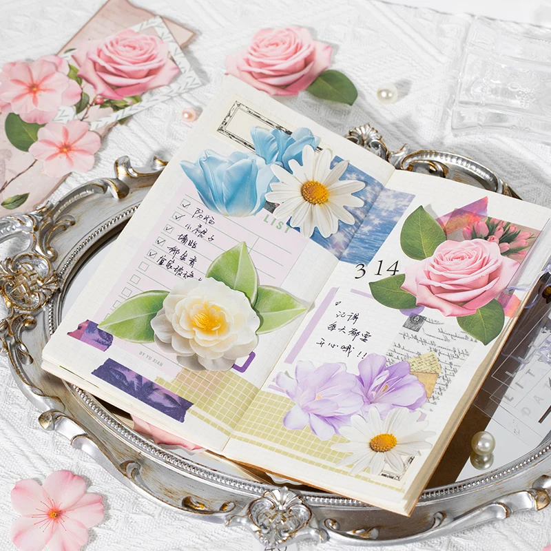 40 stks Bloempatroon Memo Materiaal Gemak Sticker Collage Junk Journal Achtergrond Decoratief Papier DIY Scrapbook Benodigdheden