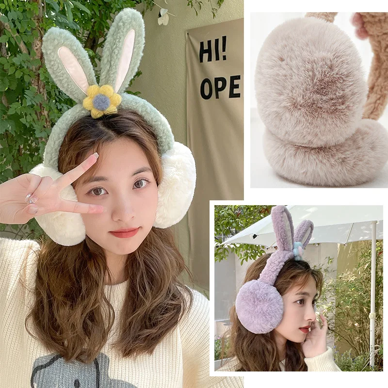 Ladies' Earmuffs Winter Velvet Thickened Warm Comfortable Ear Protection Cartoon 3D Rabbit Ears Cute Kawaii Sweet New Earmuffs