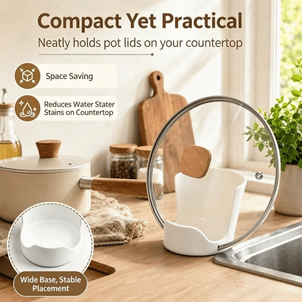 Non-Slip Pot Lid Holder Integrated Notches Heat Resistant Kitchen Utensil Holder Stable Base Spoon Rest Kitchen Countertop