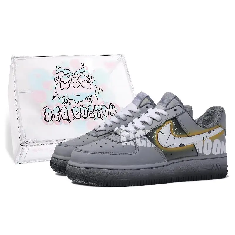 

[Индивидуальный THEMOON-BOX] Nike Air Force 1 Low ADCDAVINCI, женские низкие туфли для скейтборда на заказ, серые, белые