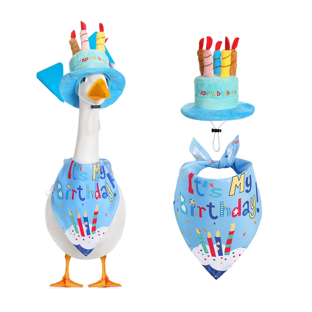 Birthday Goose Outfit for Lawn Decoration Cheerful Happy Birthday Hat and Fun Bandana Set for Outdoor Garden Parties