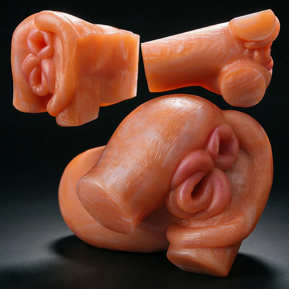GEEBA Dual Channel Male Masturbator Pearly White Realistic Vagina Anus Sex Toys for Men Soft Silicone Pocket Pussy Adult Onahole