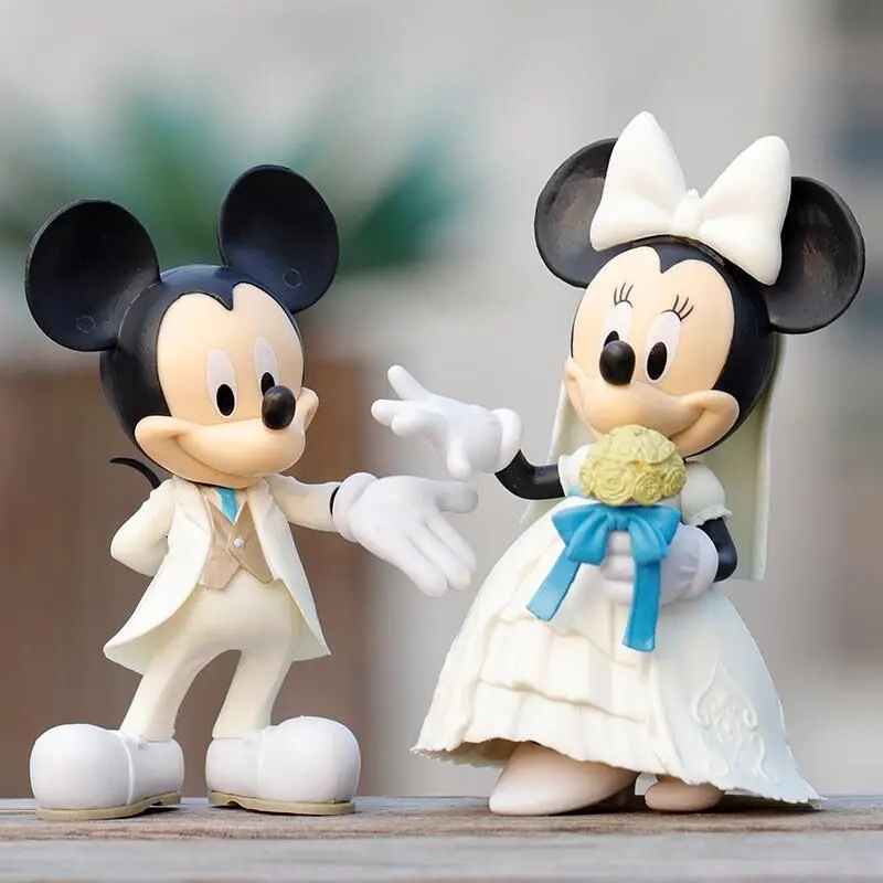 Figurines de dessin animé Disney Mickey Minnie Mouse blanc, jouet de décoration de gâteau, cadeau d'action pour enfants