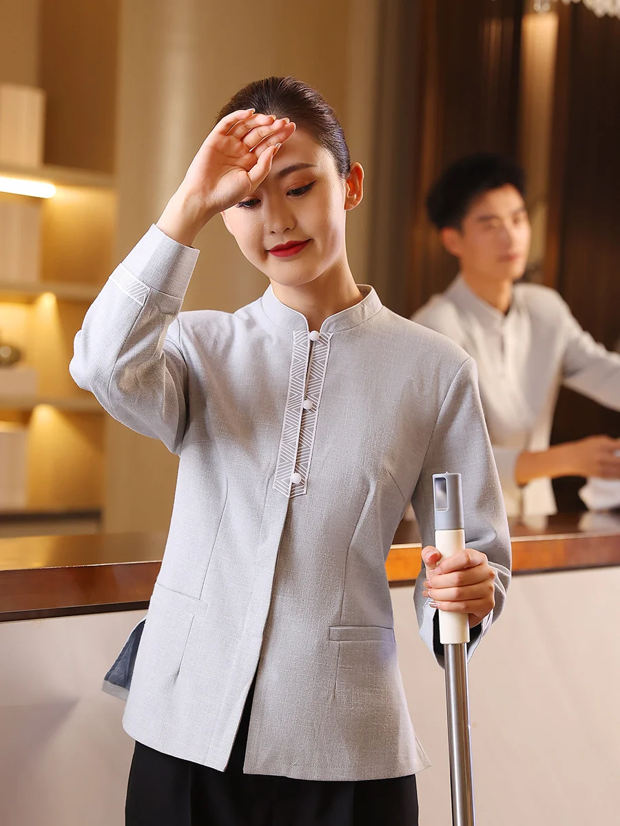 Cleaning Aunt Work Clothes Property Housekeeping Cleaners Uniform Hotel Rooms Long Sleeve Waitress Top+Pants Set Wholesales