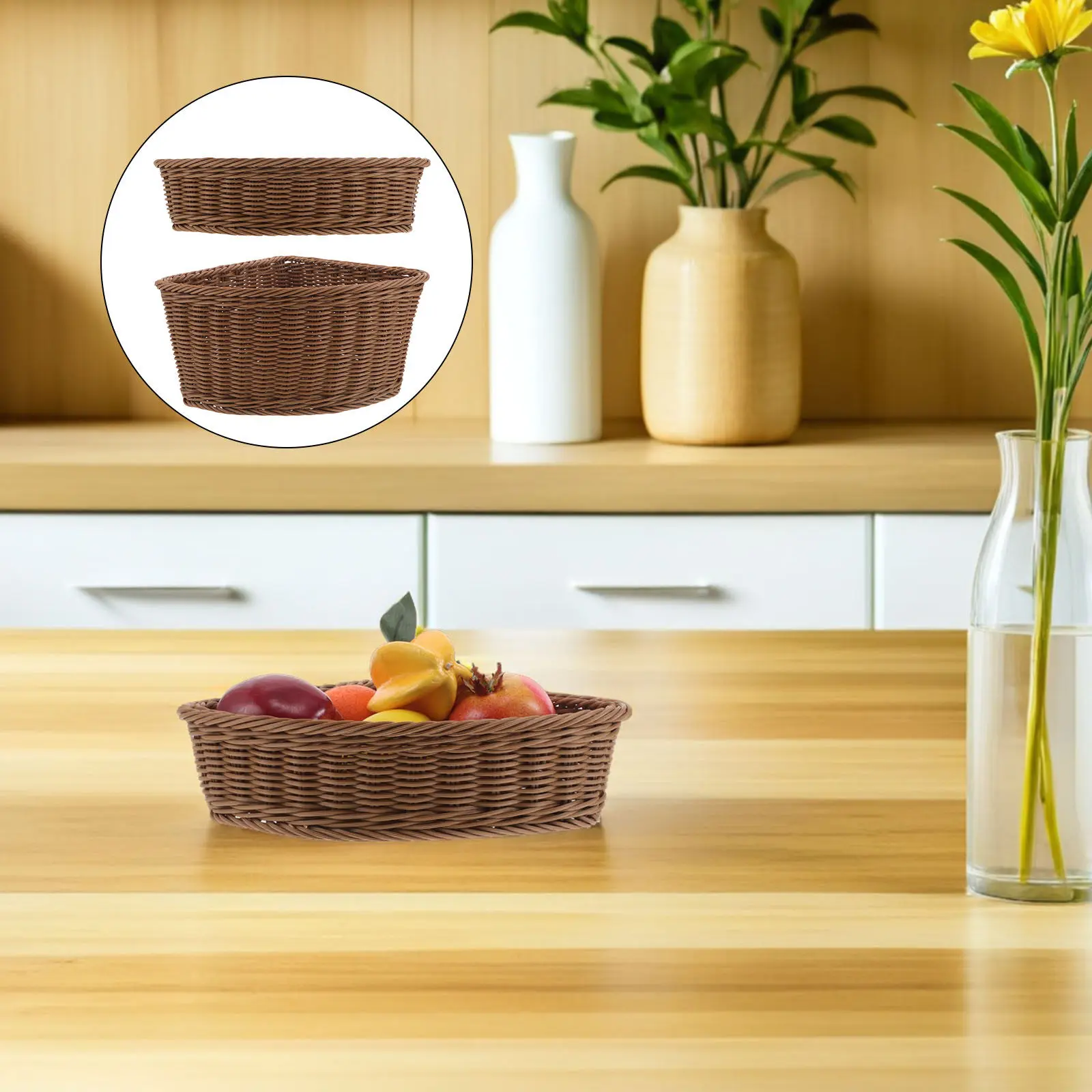 

2Pcs 10 Inch Arc Shaped Woven Basket Triangle Corner Storage Tray for Closet Bedroom Imitation Rattan Side Table Organizer