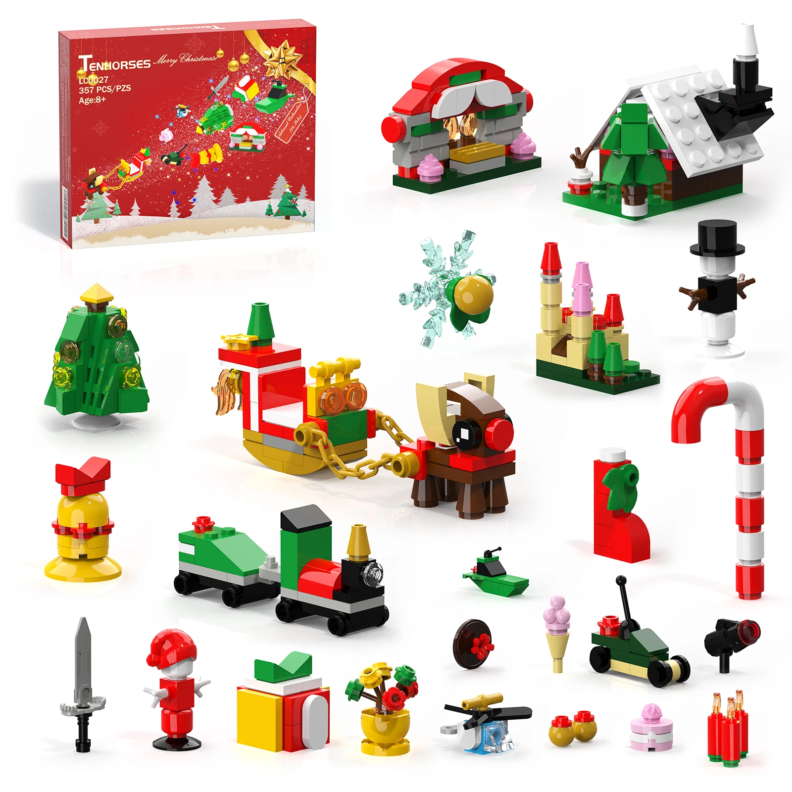 

Christmas Building Sets Ornament Stocking Stuffers Christmas Tree Sleigh Train House Snowman Building Kit for Boys Girls