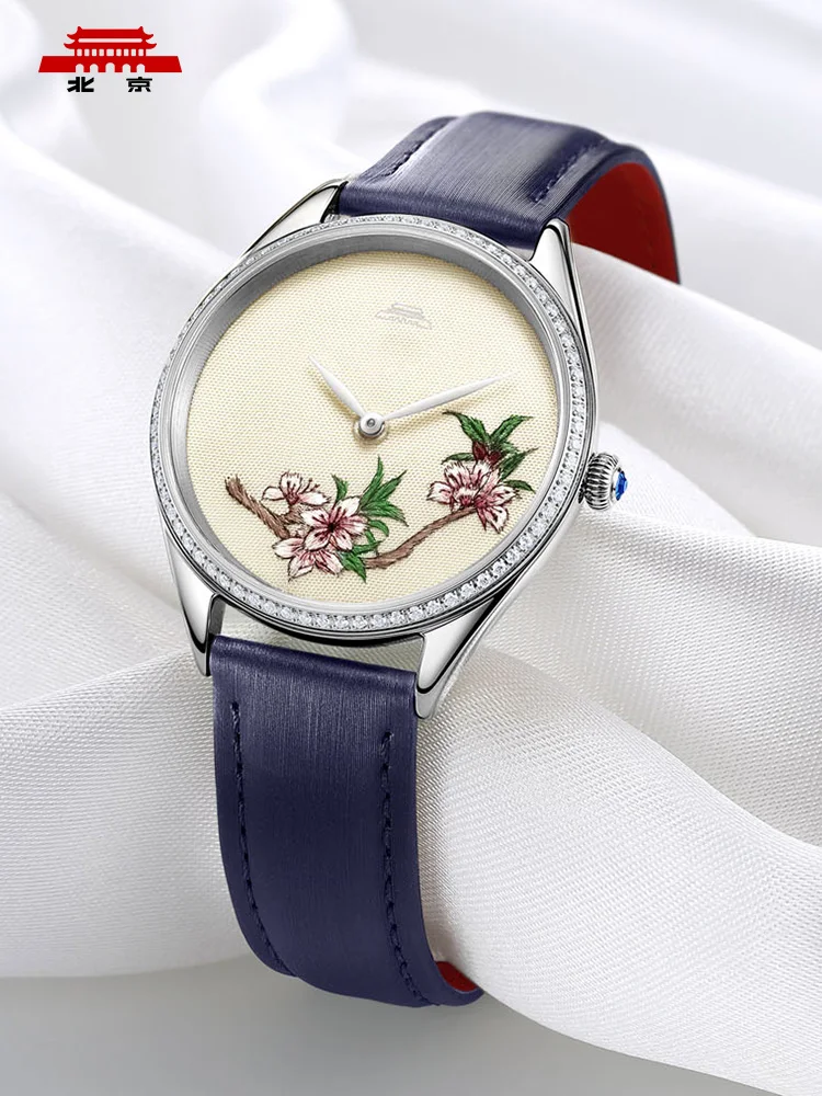 Genuine Quartz Watch Women's Silk Language Handmade Suzhou Embroidery Craft Dial Premium Elegant Ladies Watch