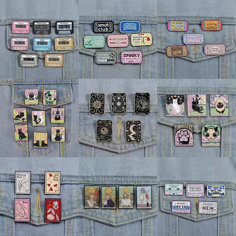 Tarot Cards 4-5pcs/Set Enamel Pins 90s Retro Tape Ticket Singer Stamp Brooches Fashion Lapel Badge Jewelry Gift for friends