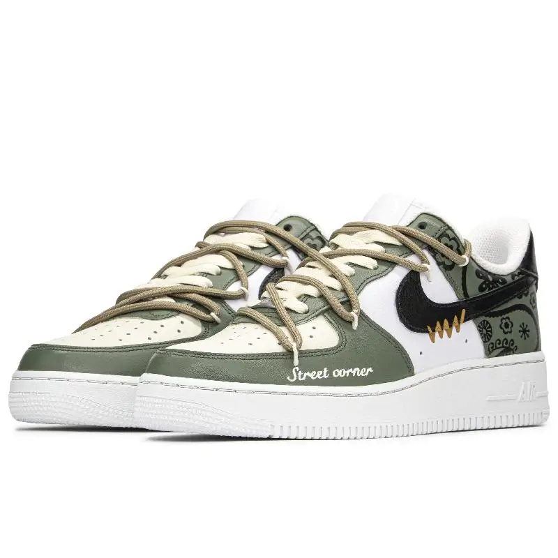 【ปรับแต่ง】Nike Air Force 1 รองเท้าสเก็ตบอร์ดผู้ชายรองเท้าผ้าใบรองเท้าCW2288-111