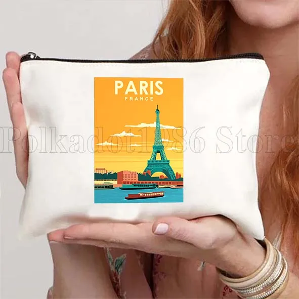 แฟชั่น ปารีส ฝรั่งเศส หอไอเฟล ทิวทัศน์ ของขวัญน่ารัก กระเป๋าผ้าแคนวาส กระเป๋าใส่เครื่องสำอาง กระเป๋าใส่ลิปสติก กระเป๋าเครื่องสำอางผ้าฝ้าย กระเป๋าใส่ของ กระเป๋าสตางค์ พกพาสะดวก