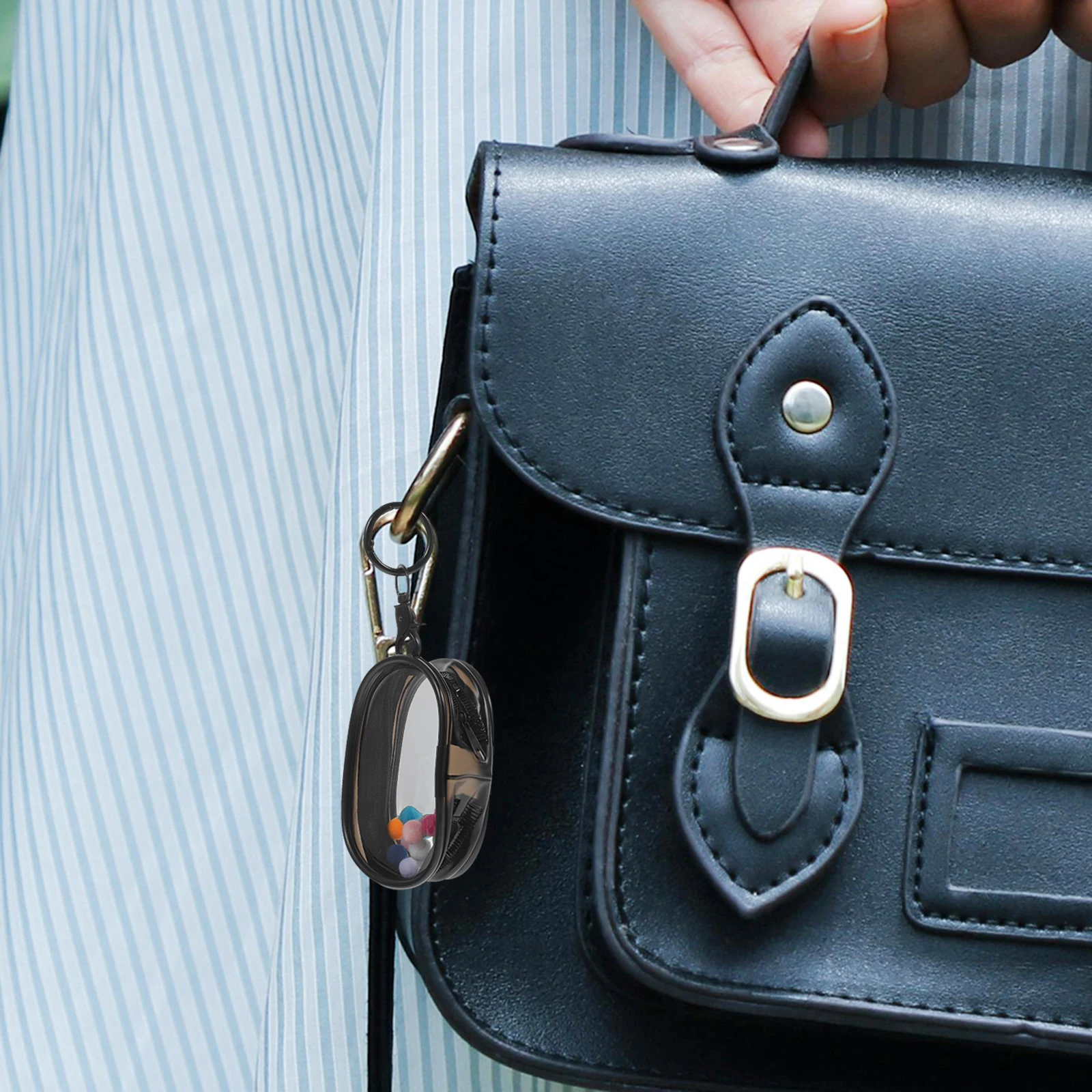 Clear PVC Bag for Storage Display Portable Carrier Case Black Useful Bag Round High Transparency Travel Useful