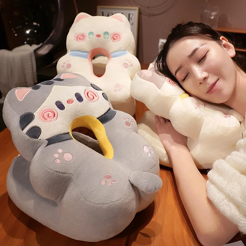 Plush Kawaii Dog Pig Sleeping Pillow Cartoon Cat Bear Cushion for Office Chair Waist Backrest Cushion Sofa Home Decor Girl Gifts