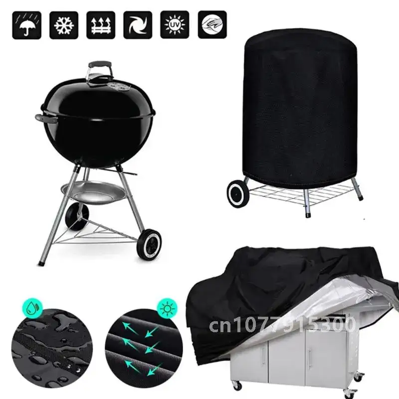 190T 210D BBQ Cover Outdoor Dust Waterproof Weber Heavy Duty Grill Cover Rain Protective Outdoor Barbecue Cover Round