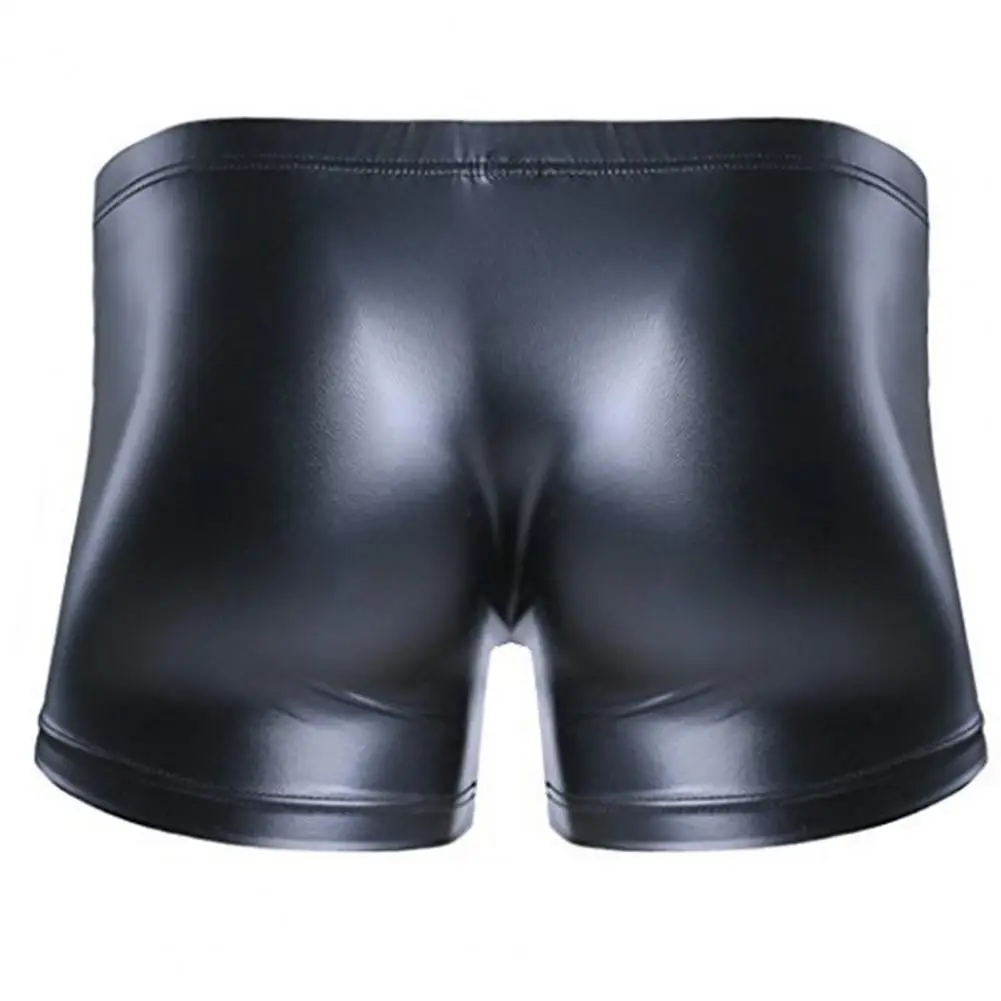 Men Elastic Waist Panties Low-rise Elastic Waistband Men's Faux Leather Shorts Stylish Buttons Placket U-convex Pouch for A