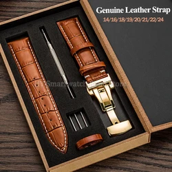 14mm 16mm 18mm 19mm 20mm 21mm 22mm 24mm Genuine Leather Watch Band Solid Butterfly Clasp WristBand Cowhide Strap Bamboo Bracelet