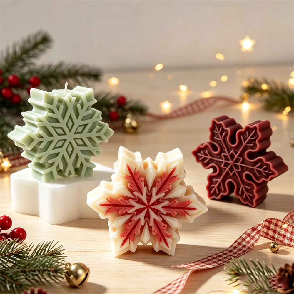 Christmas Snowflake Baking Mould Homemade Biscuit Chocolate Cookies Silicone Molds DIY Aroma Candle Xmas Decoration Mould