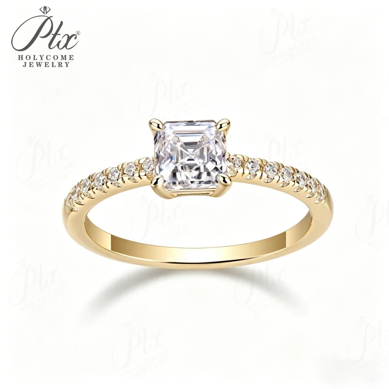 Moissanite Ring 925 Sterling Silver 1ct Asscher Cut D Color VVS1 GRA Certified Engagement Ring Hypoallergenic Daily Wear