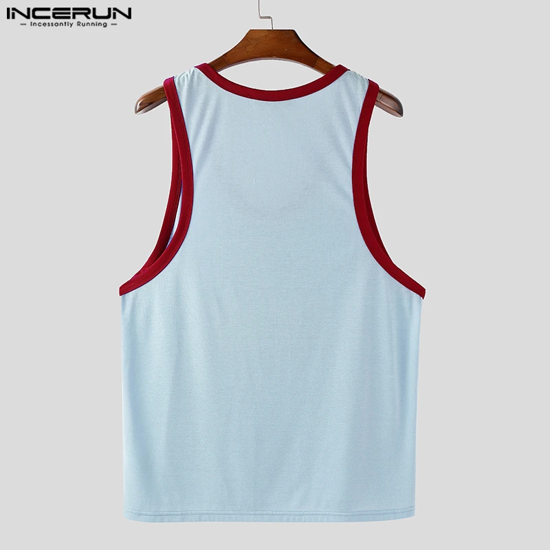 INCERUN Men Tank Tops Printing Patchwork V Neck Sleeveless Summer Male Vests Streetwear 2025 Loose Fashion Casual Men Clothing