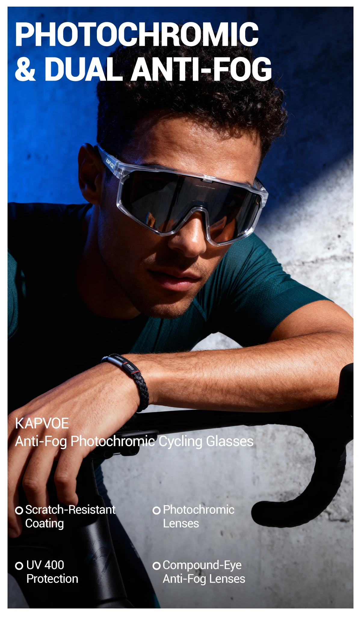 KAPVOE Anti-Beschlag Photochrome Radsport-Sonnenbrille UV400 Fahrradbrille MTB Bike Nachtfahrbrille Outdoor Sport Golf Eyewear – Detail 1