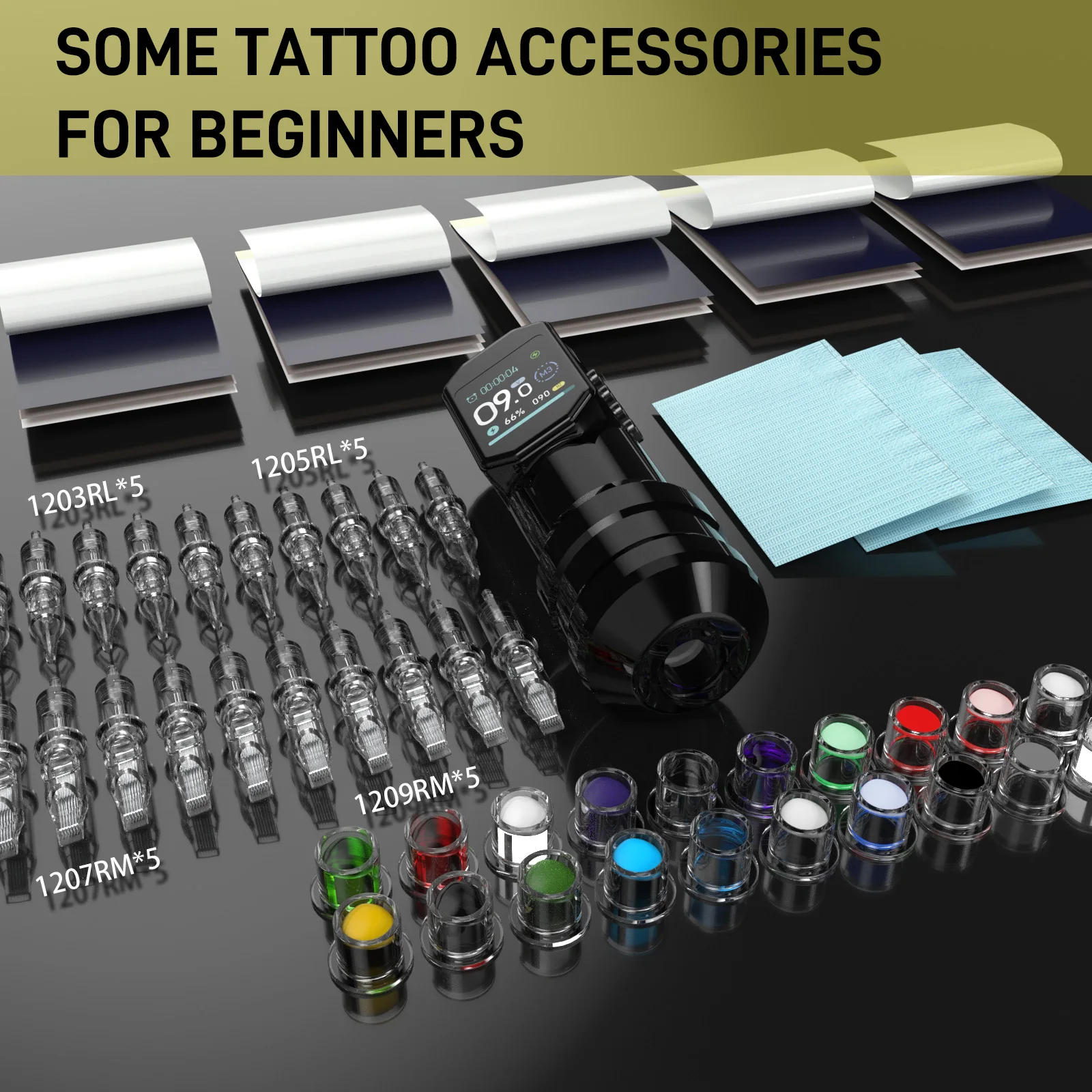 YILONG BLack Tattoo Pen Machine Kit Large Screen LED Display and  7 Bours of battery Life Power Supply Tattoo Gun Kit